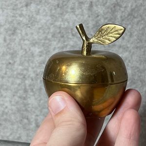 vintage light brass apple trinket box
